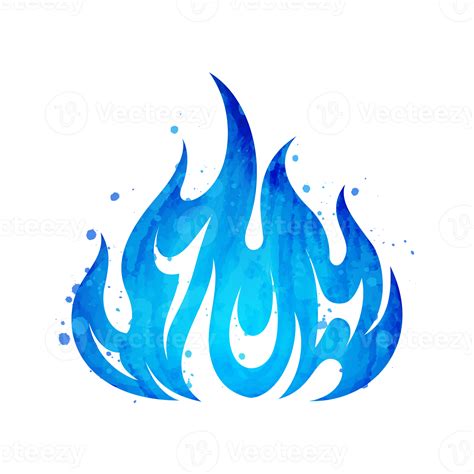 Watercolor Painted Blazing Blue Flame Fire Fireball Illustration