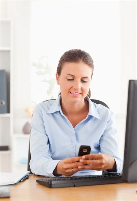 Office Worker Sending A Text Message Stock Image Image Of Manager