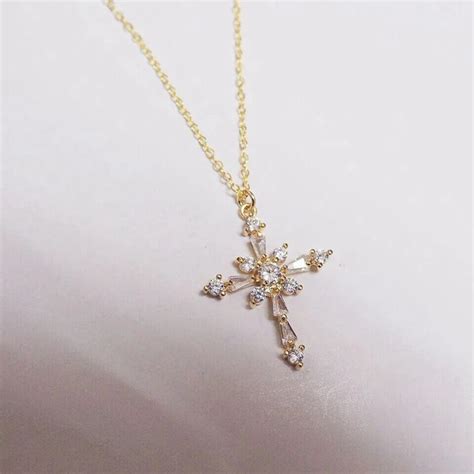 Beautiful Cross Necklace Gold Plated Cross Necklace Crystal Etsy