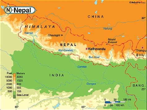 Nepal Physical Map Courtesy Of Santa Barbara Ca Usa The