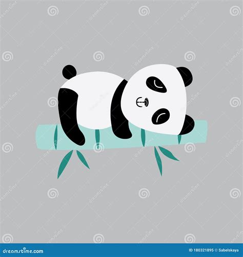 Baby Panda Sleeps On Bamboo Sticker Or Patch Flat Vector Illustration