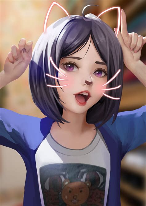 Wallpaper Anime Girls Original Characters Women Dark Hair Purple Eyes Looking At Viewer