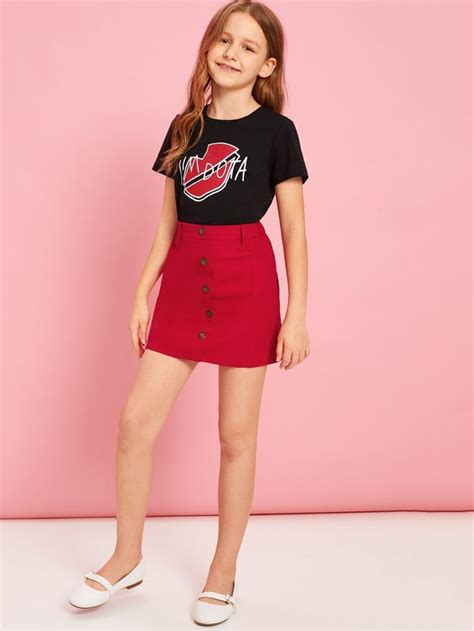 Shein Ensemble 2 Pièces Jupe Et T Shirt Mode Fillette Vêtements Stylés Mode Ados