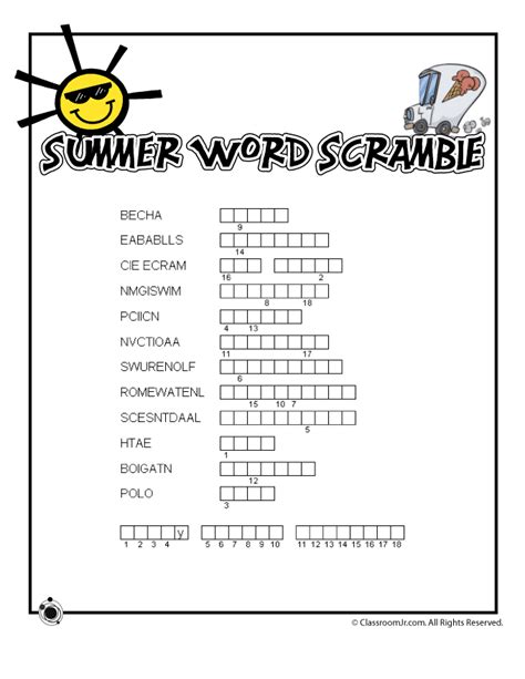 Summer Word Scramble Summer Words Summer Worksheets