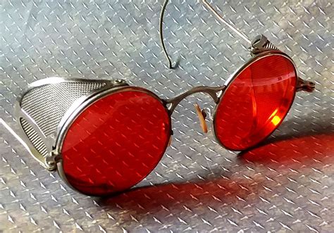 Cool Vintage Crimson Red Aviator Driving Sunglasses Round Lens Red Tinted Welsh Safety Glasses
