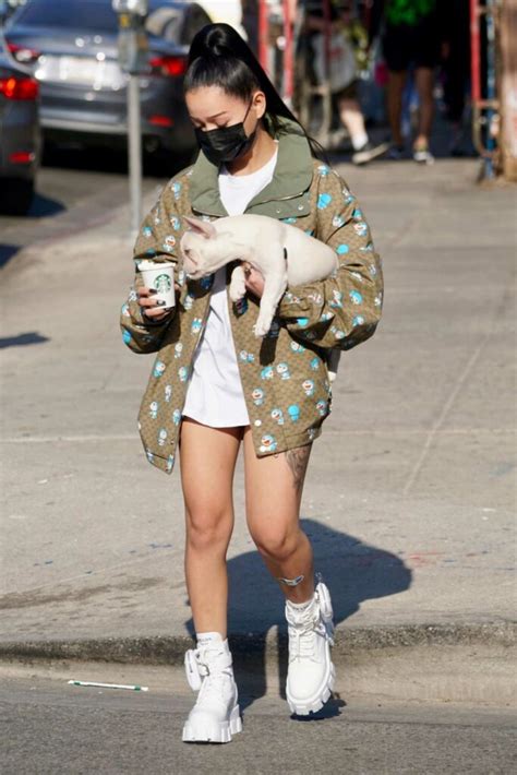 Bella Poarch In A White Boots Walks Her Dog On Melrose Ave In West