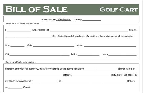 Free Washington Golf Cart Bill Of Sale Template Off Road Freedom
