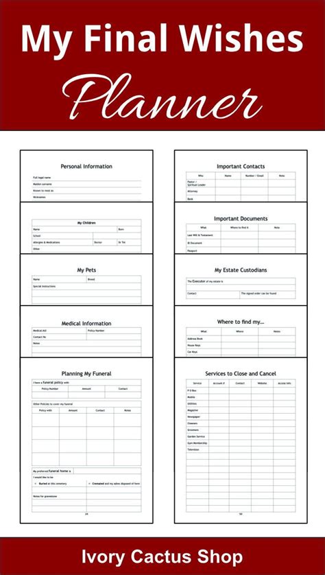 Free Printable Funeral Planning Guide When Using The Form For A Funeral