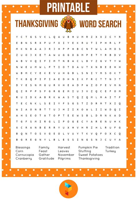 thanksgiving printable word search