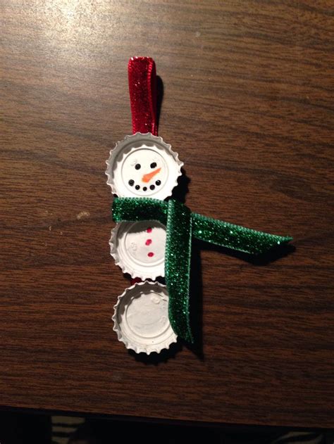 Painted Bottle Caps Become An Easy Christmas Snowman Ornament Diy