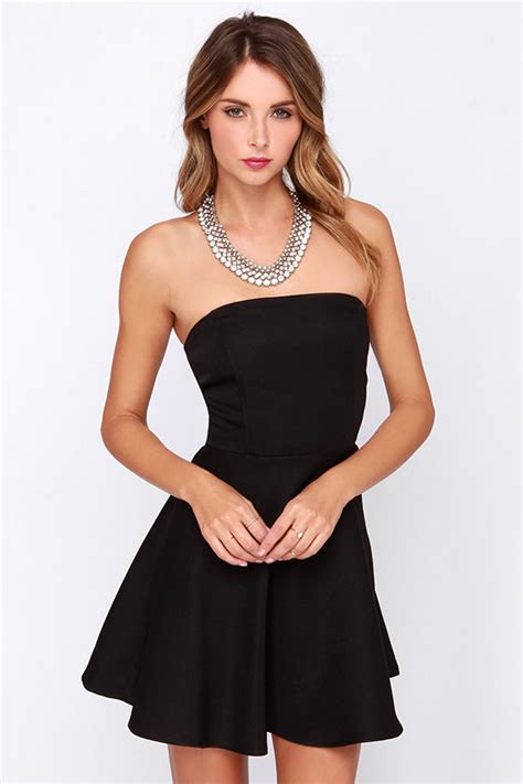 Pretty Black Dress LBD Skater Dress Strapless Dress 46 00 Lulus