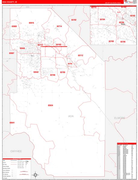 Ada County Id Zip Code Wall Map Red Line Style By Marketmaps Mapsales