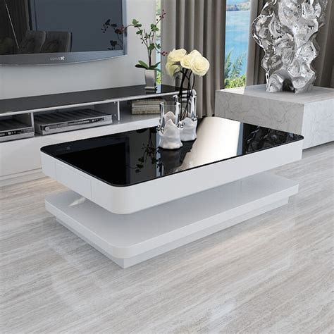 design high gloss white coffee table  black tempered