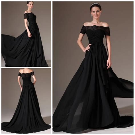 2014 New Arrival Black Long Evening Dress Off The Shoulder A Line Brush