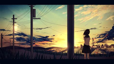 Wallpaper Sunlight Street Light Sunset Anime Sky Sunrise