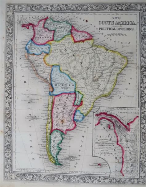 Map Of South America 1860 Hand Colored Antique 19th Century 3500