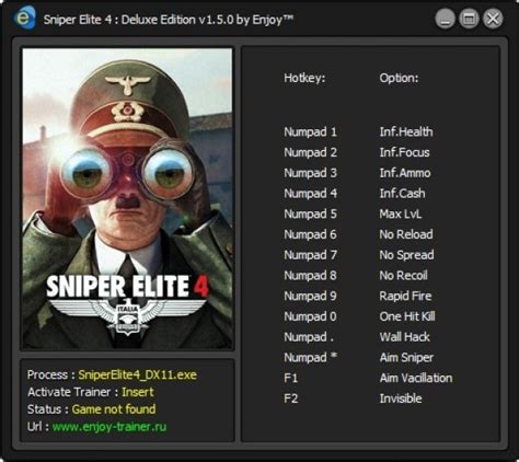 Скачать Sniper Elite 4 Deluxe Edition TrainerТрейнер 14 V150