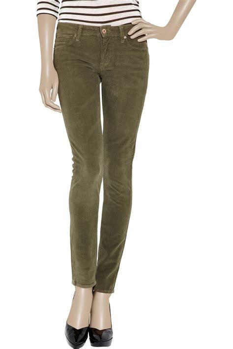 Lyst Vince Mid Rise Corduroy Skinny Jeans In Green