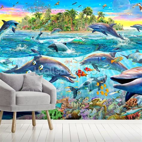 Dolphin Reef Wall Mural Wallsauce Uk