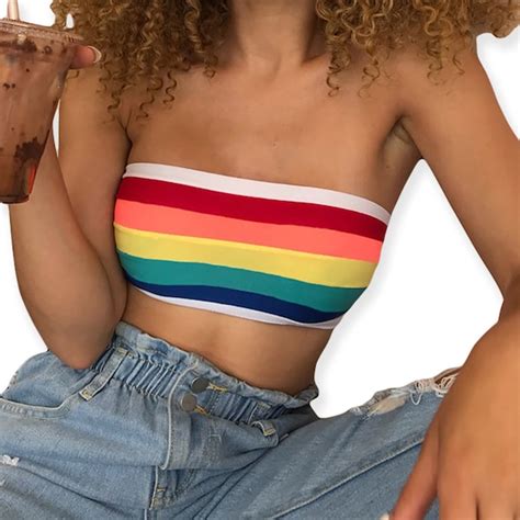 Rainbow Striped Colorful Tube Top Crop Top T Shirt Gay Pride Etsy