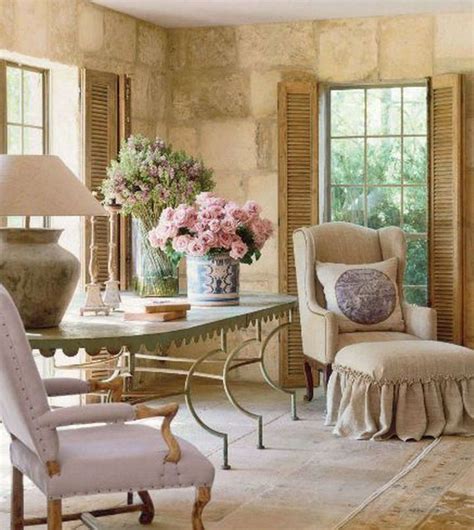 Gorgeous Room With Shutters And Stone Walls By Designer Pam Pierce
