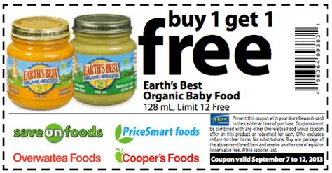 But with free food coupons from freecoupons.com you can stock your pantry with nutritious, delicious food for you and your family, and still stay within in addition to our many printable food coupons and online deals, at freecoupons.com we help you to shop smarter by letting you know which food. More Rewards Members Coupons: Buy 1 Earth's Best Organic ...