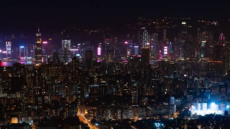 Download Wallpaper 1920x1080 City Night City Aerial View Cityscape