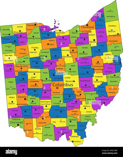 Colorful Ohio Political Map With Clearly Labeled Separated Layers