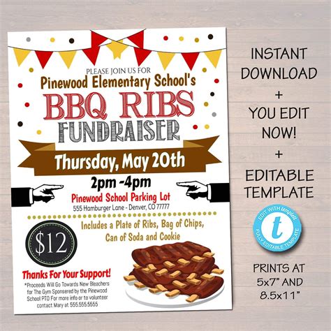 Bbq Ribs Fundraiser Picnic Party Cookout Invite Grill Out Party