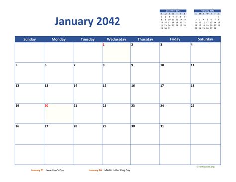 January 2042 Calendar Classic