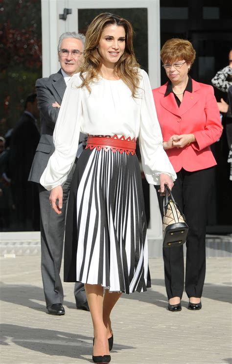 Queen Rania Inspired White Blouse Striped Pleated Skirt Ph