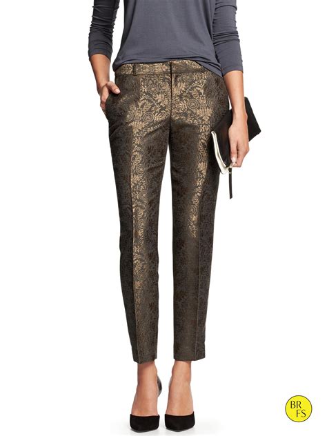 Banana Republic Factory Martin Fit Jacquard Slim Ankle Pant In Gold
