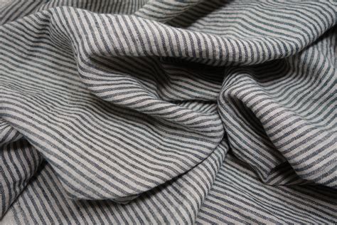 Softened Pure Linen Fabric Natural Gray Striped Linen Fabric Etsy Canada