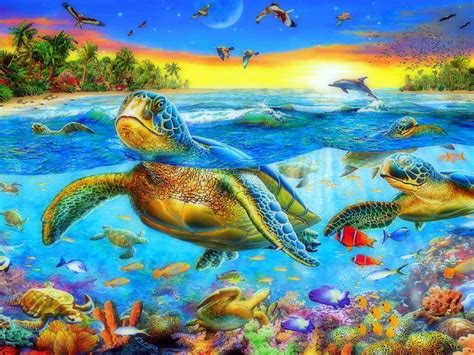 Again, dynamic wallpapers cannot be created on your own, however they are nice. Sea Ocean Sea Turtles Swimming Corals Exotic Colorful Fish ...