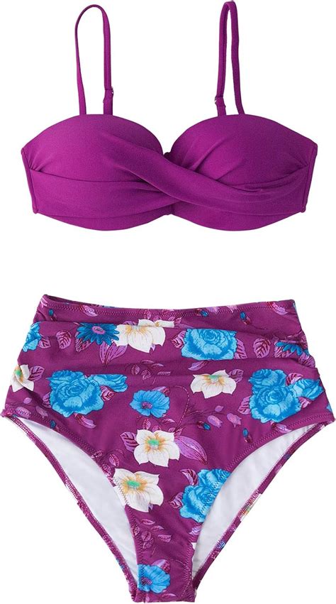 cupshe women s high waist bikini swimsuit twist floral print two piece bathing suit