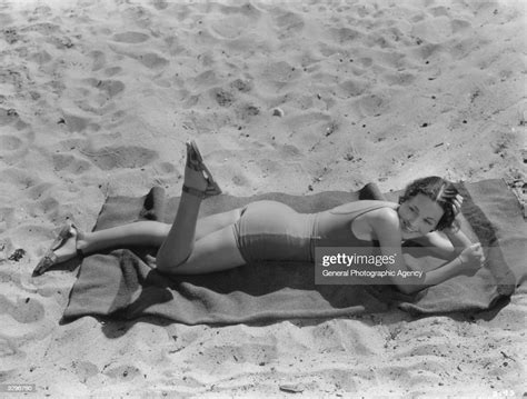 Irish Born Actress Maureen Osullivan Sunbathing On The Sand She
