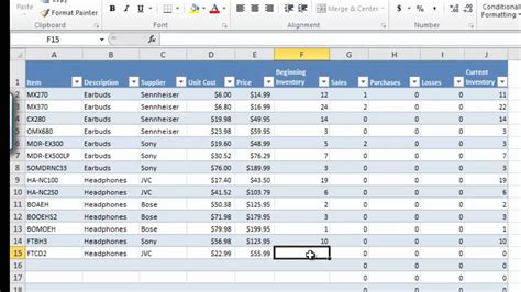 Inventory Sales Spreadsheet — Db