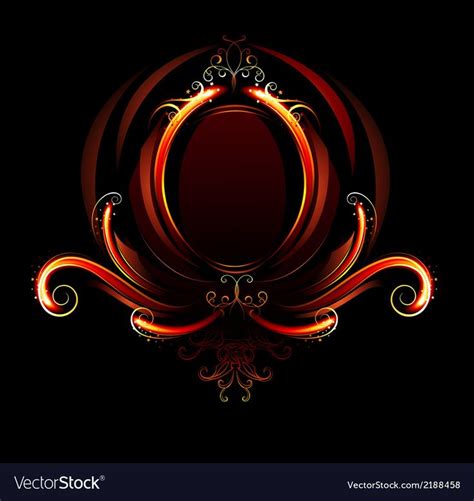 Oval Banner Of Red Flames Decorated With Fiery Patterns On A Black
