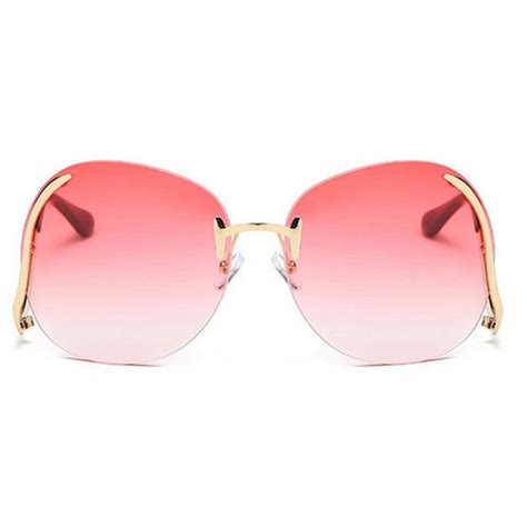 Uv400 Oversized Round Rimless Sunglasses Women Fashion Optics Metal
