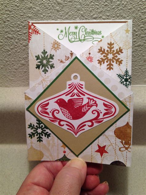 Cut art paper into rectangles of graduated lengths and widths (adding about 1/4 inch to widths and 1 to 2. Gate fold Christmas Card | Christmas cards, Folded christmas cards, Cards