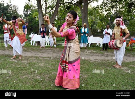 Assamese Girls In Traditional Attire Perform Bihu Dance To Celebrate Rongali Bihu Festivalin
