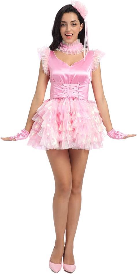 joline prissy sissy women fluffy pink dance dress crossdressing pink small au