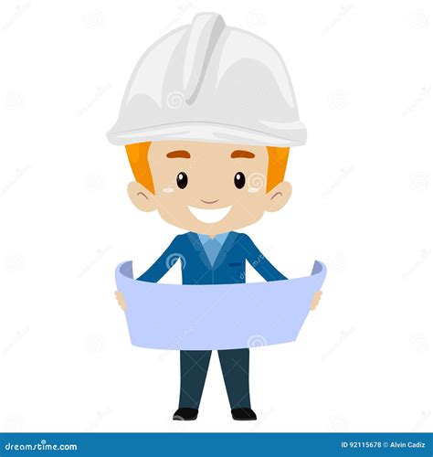 Head Engineer Boy Holding A Paper Open Stock Vector Illustration Of