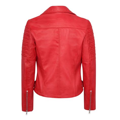 Womens Red Lambskin Bomber Biker Real Leather Jacket
