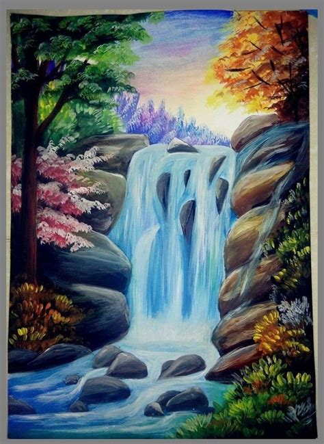 Beautiful Waterfall Landscape Painting