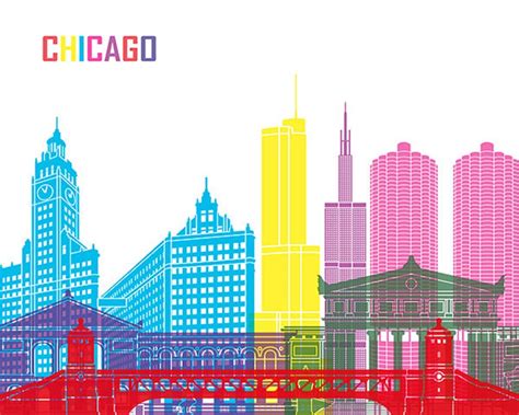 Chicago Pop Art Skyline Fine Art Print Glicee Poster T Etsy