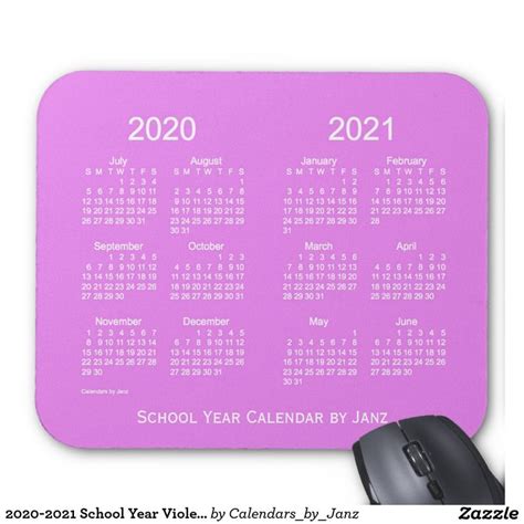 2020 2021 School Year Violet Calendar By Janz Mouse Pad Custom