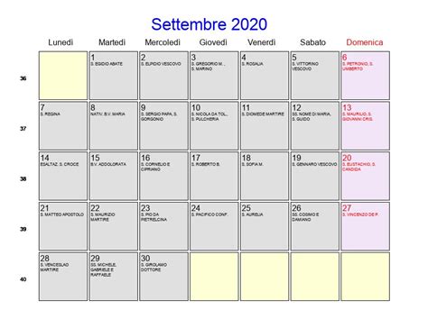 Calendario Settembre 2020 Con Festività E Fasi Lunari