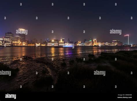 Panorama The Bund At Night Puxi Shanghai China Stock Photo Alamy