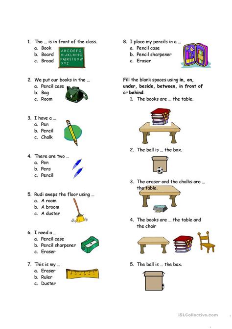 A preposition is a word used in order to link nouns or pronouns to other words in the sentence. test on classroom and preposition worksheet - Free ESL ...